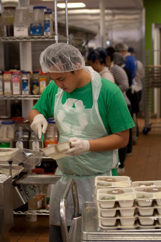 Students cooking in a kitchen