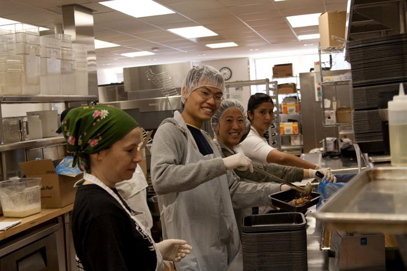 Students cooking in a kitchen