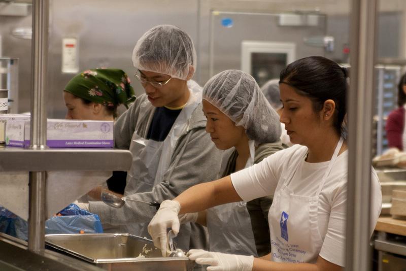 Students cooking in a kitchen