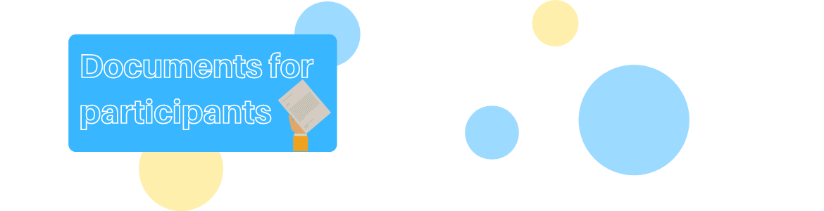 "Documents for participants" on blue background with animated hand holding a document