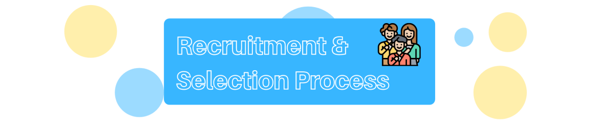 "Recruitment and Selection Process" on blue background with small group illustration